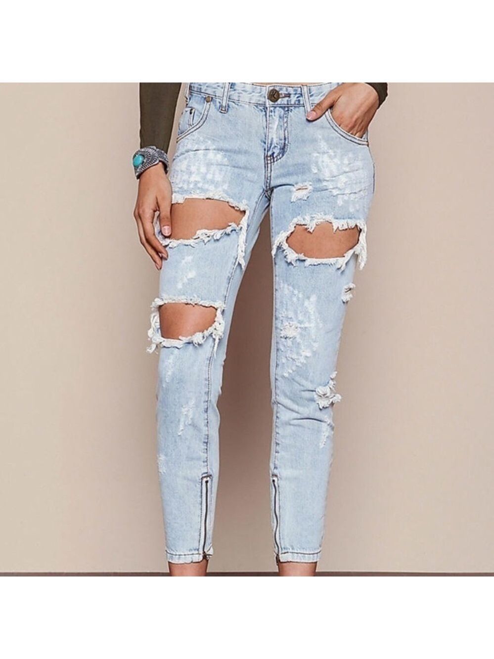 ONE Teaspoon Trashed Free Birds Jeans in Blue Wash